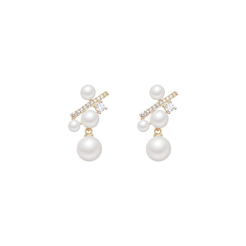 Silver needle micro-inlaid zircon pearl earrings women's light luxury high-end sense niche unique earrings Japanese and Korean style ear jewelry