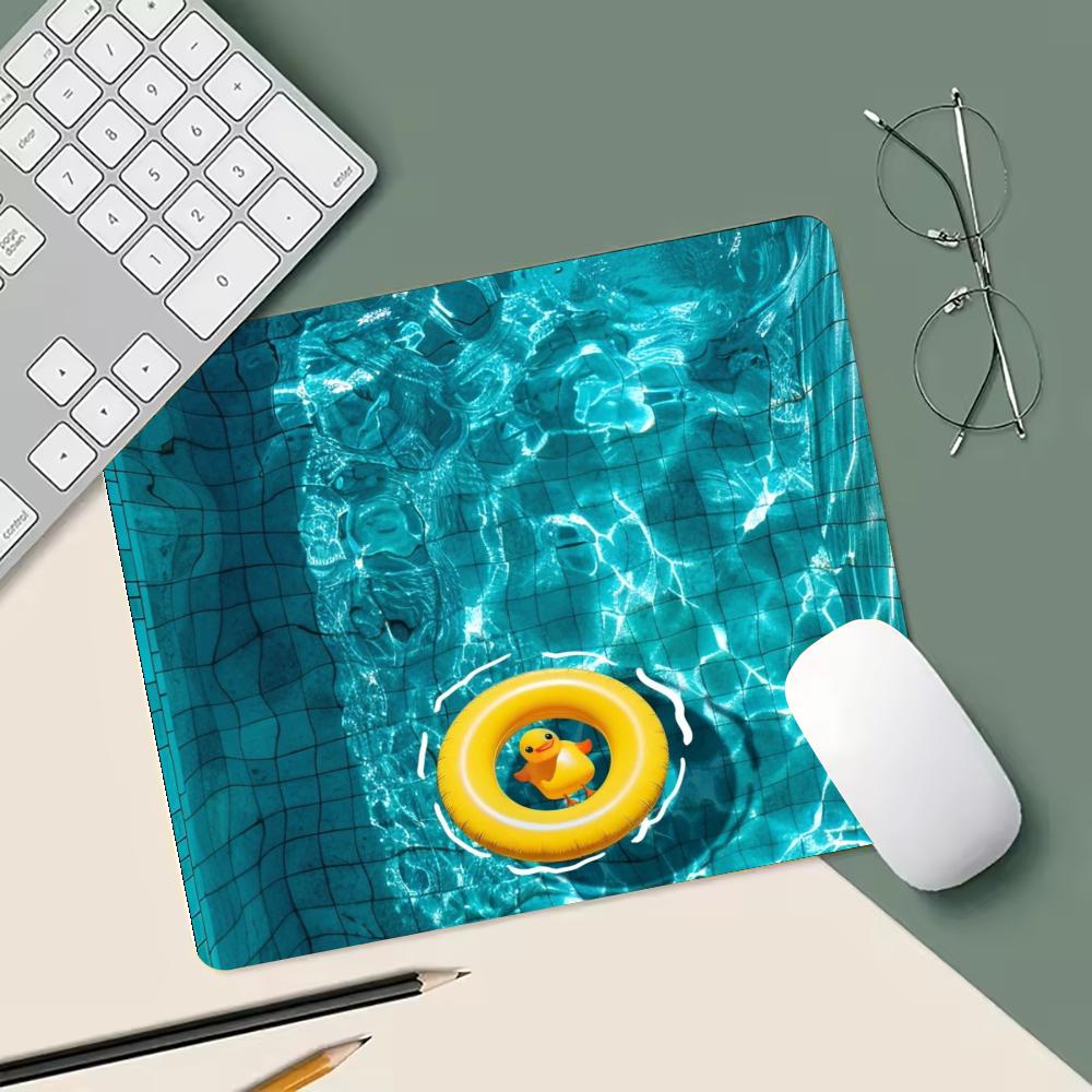 Cute Swimming Duck small Gaming Mouse Pad Non-Slip Rubber HD Print Office Accessories Desk Mat with Stitched Edges Keyboard Mat