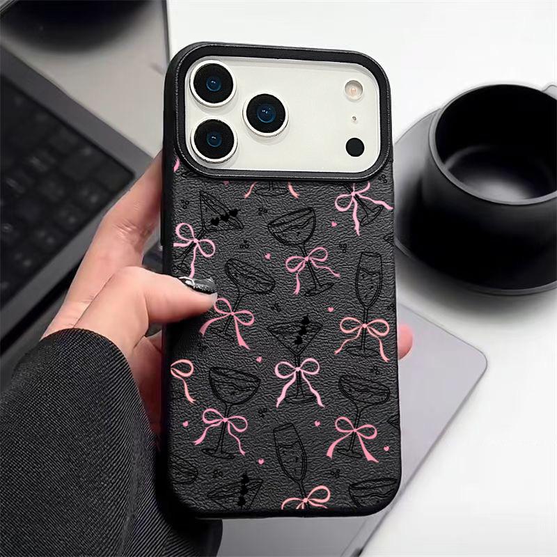 Чехол для телефона из ТПУ с текстурой кожи для iPhone 17 17e 16e 16 15 Pro Max 14 13 Pro Max 11 С рисунком в виде бантика Мягкая силиконовая задняя крышка