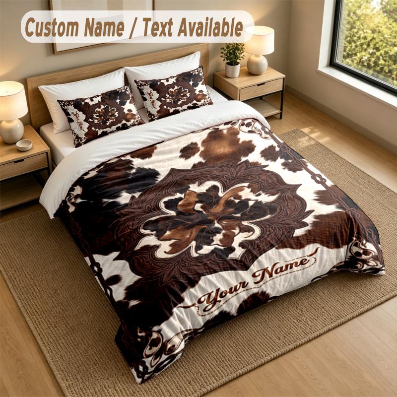 Cow Highland Theme Personalized 3Pcs Bedding Set Custom Text & Name 1 Sheet 2 Pillowcases Household Bedding 1pc
