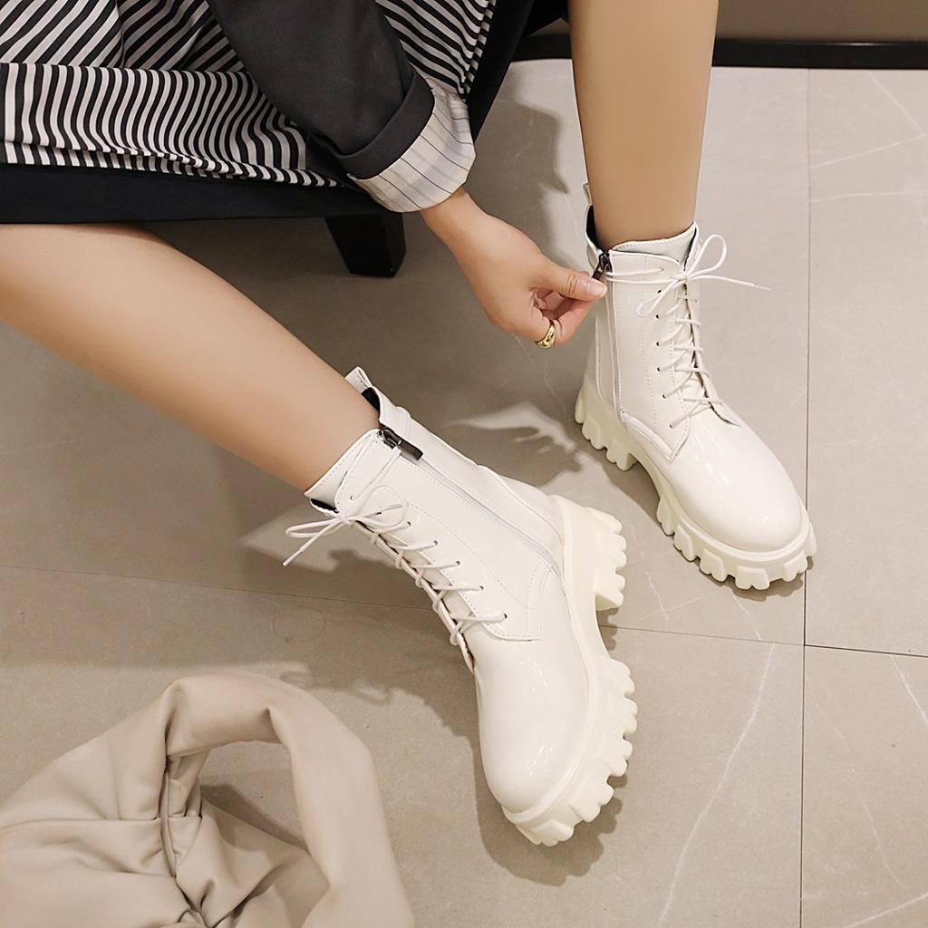 Женские ботинки Лакированная кожа Обувь на платформе Ботильоны на высоком каблуке Женские осенне-зимние теплые ботинки на платформе