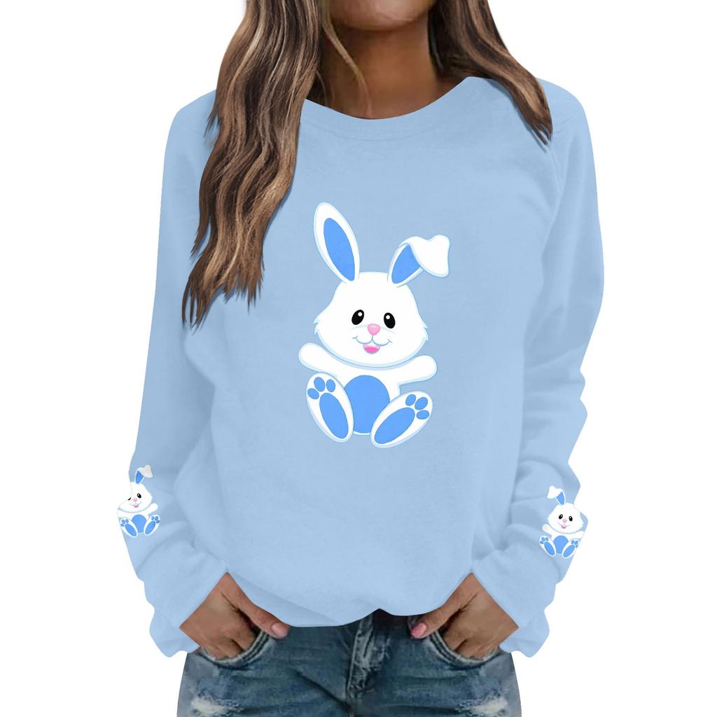 Women's Fashion Casual Easter Bunny Print Casual Long Sleeve Round Neck Sweatshirt Top
