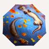 Otter, Autumn Leaves Theme 8 Bone Hand Automatic Folding Umbrella, Compact and Portable Design, A Perfect Gift for Birthday, Christmas or Bu