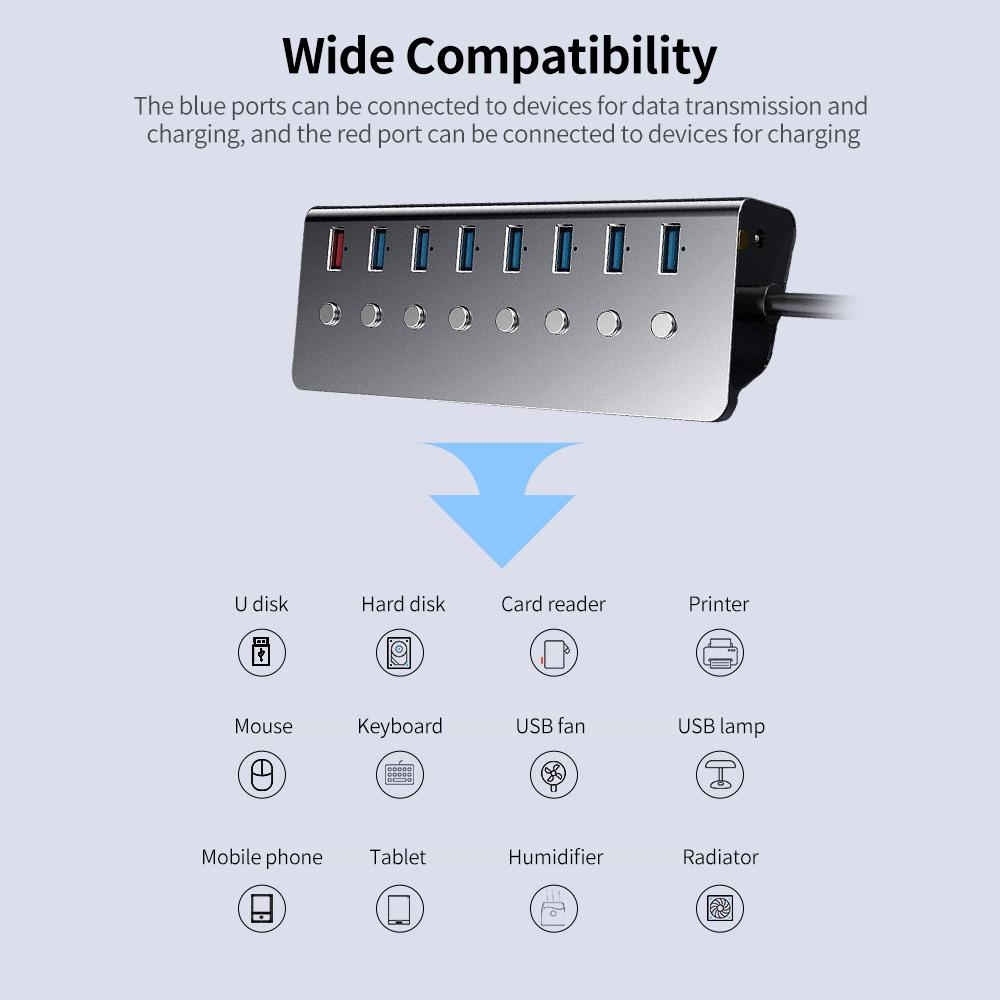 Многофункциональный 8-портовый USB-концентратор USB-удлинитель с 7 портами расширения USB3.0 1 зарядка