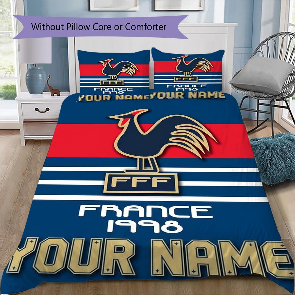 Custom Name Rooster France Pattern Bedding uilt Set uilt Cover Pillowcase Home Decoration Birthday Gift (1*duvet cover+2*pillowcase without core)