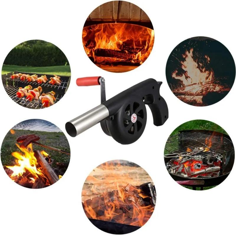 Portable Hand Crank BBQ Blower Fan , Ergonomic Air Blower with Detachable Handle, Compact Lightweight Design for Grill