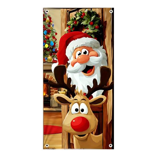 Рождественское украшение на дверь, забавный баннер с Санта-Клаусом для подвешивания на входную дверь, с надписью «Счастливого Рождества», зимний фон, вывеска для крыльца для внутреннего праздничного декора