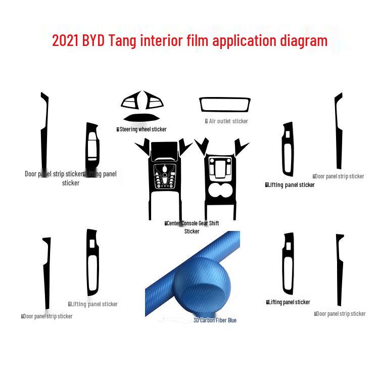 2021 BYD Tang Carbon Fiber Interior Stickers for Console, Gear Lever, and Door Protection.