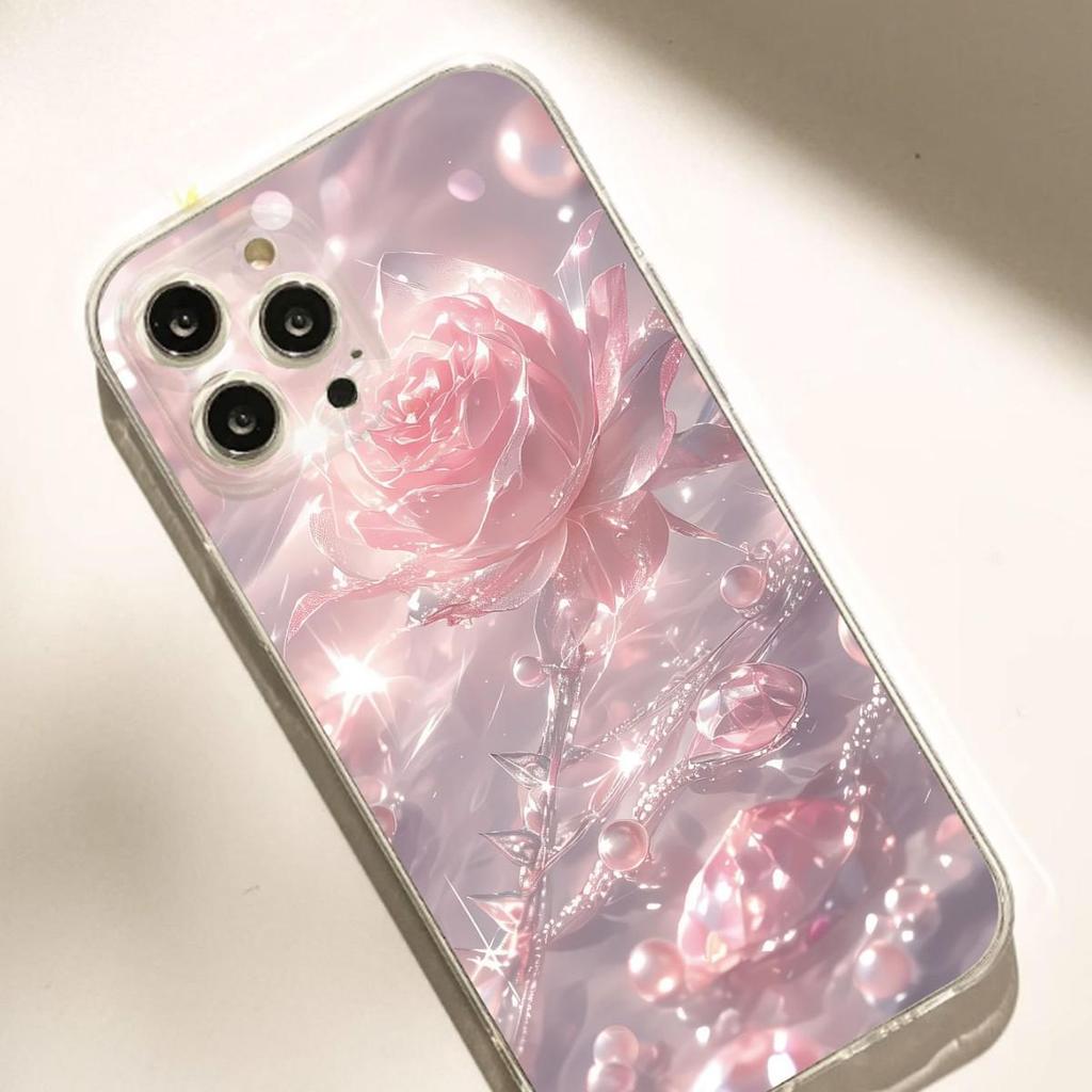 Прозрачный чехол с рисунком Розовой Розы, противоударный, для iPhone 14/15/16/17 Pro Max