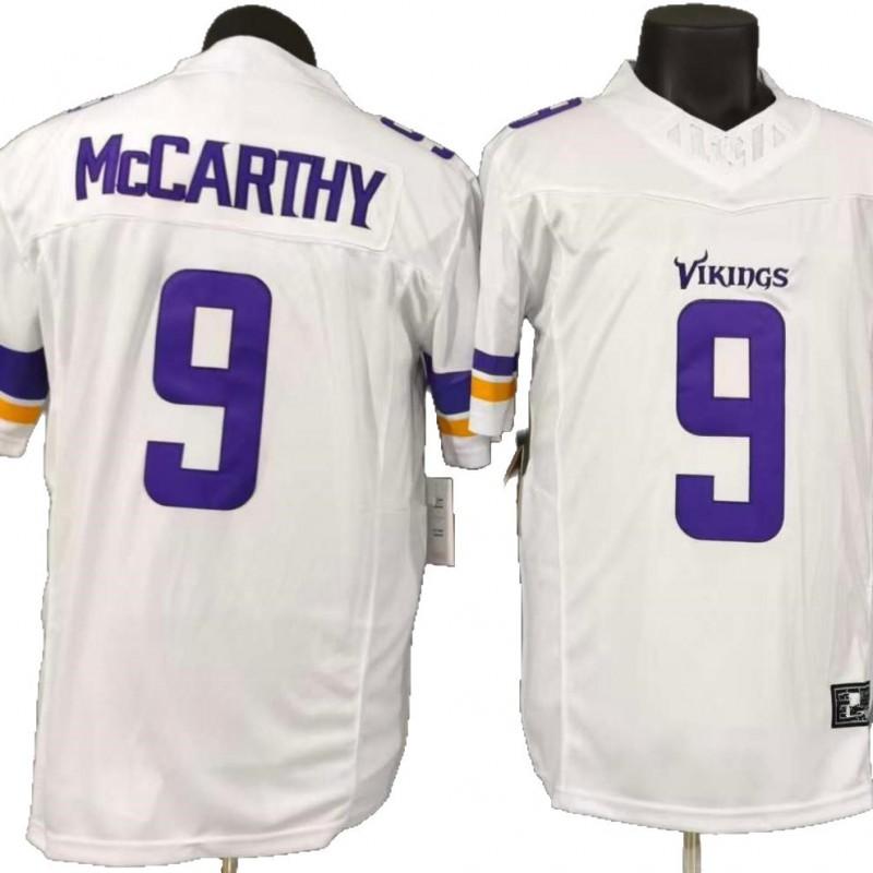 Vikings Team American Football Jersey Embroidered T-Shirt Mens 9 White Regular Sports Top
