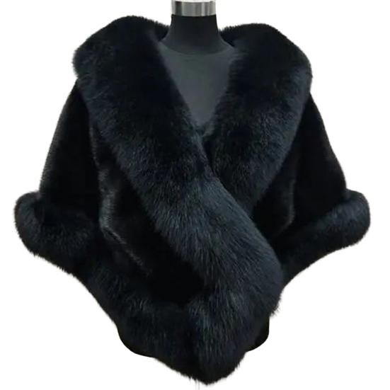 Thickened Warm Mink Fox Fluffy Cape Coat Solid Color Women Winter Faux Fur Shawl