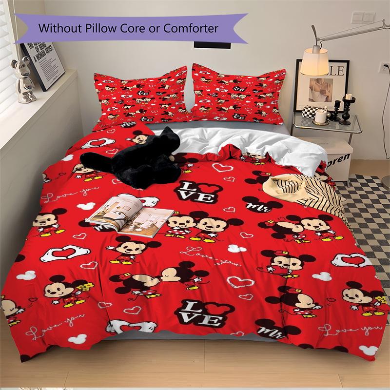 Mickey Mouse Love Heart Print 3Pcs Bedding Setduvet Cover With 2 Bedropillowcase Home Birthday Gift