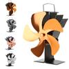 5 Blades Efficient Wood Stove Fan Wood-burning Real Fire Fireplace Fan for Pellet Wood Log Burning Stove Home Black
