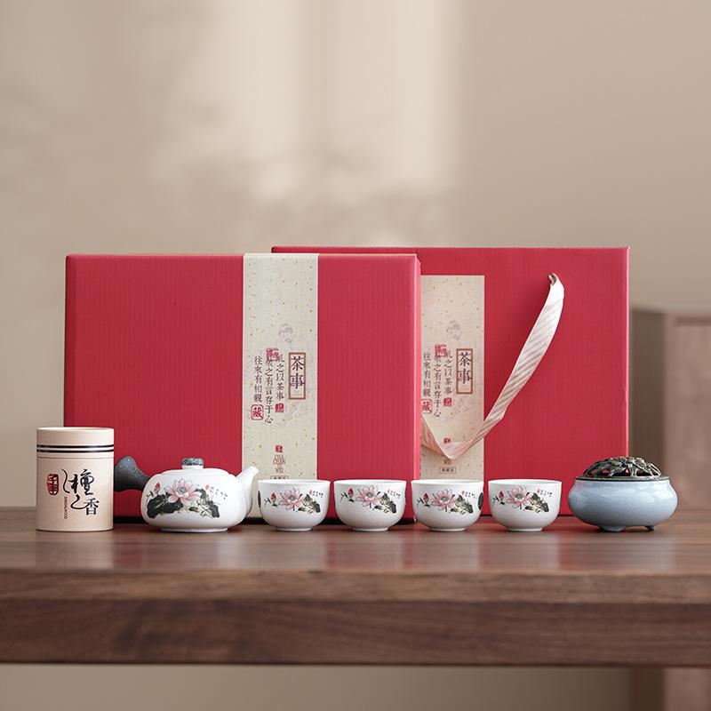 Snowflake glaze Kung Fu tea set gift box set, ceramic side handle pot, customer activity gifts, wedding gifts, practical