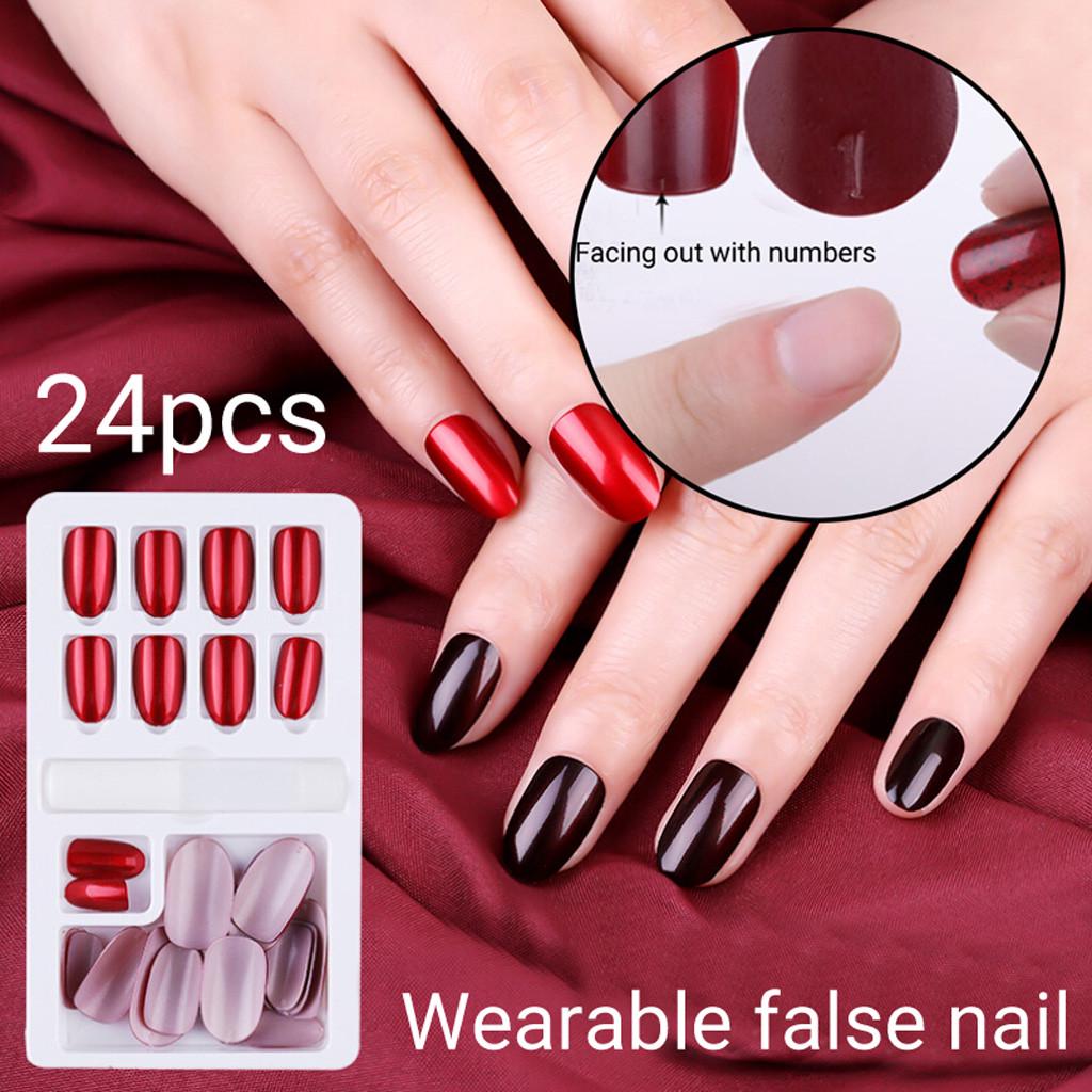 24PCS поддельные ногти многоразовые палки на ногтях нажмите на полное покрытие накладные ногти