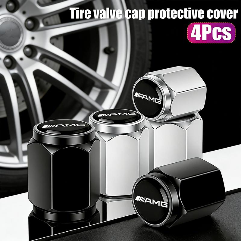 For Mercedes Benz AMG A B C E G CLA W211 W203 W204 C260 E300L A200L 4Pcs Car Badge Wheel Tires Valve Caps Tyre Valve Stem Covers AW1