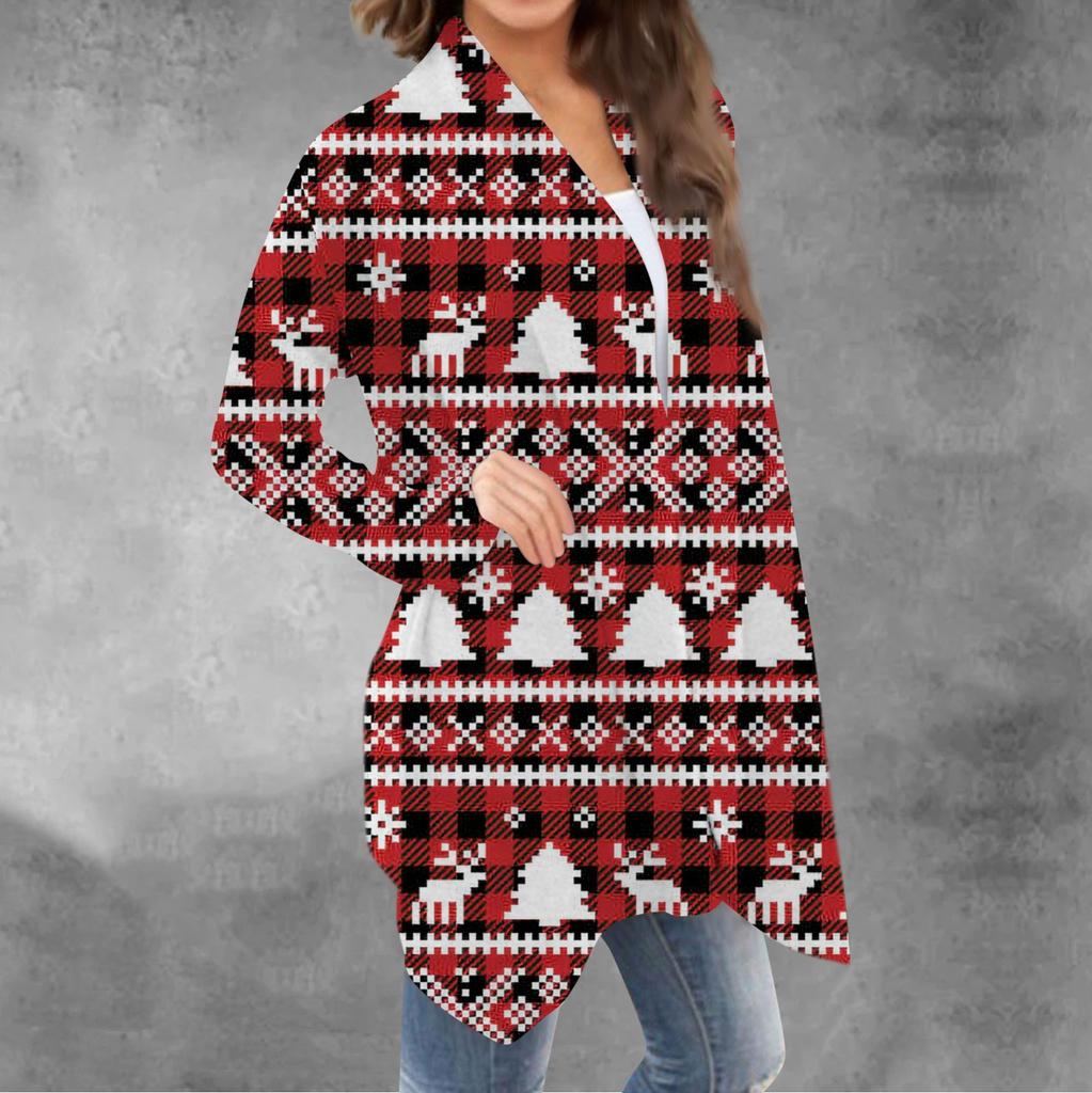 Women's Casual Long Sleeved Christmas Printed Cardigan Without Top Coat