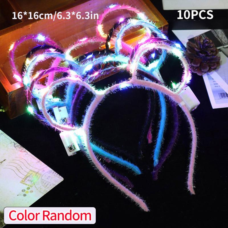 10pcs Luminous Headband Cat Bunny Ear Led Hairbands Flash Headband Light Up Hair Accessories Wedding Party Headdress