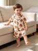 Toddler Boys Pajama Set Cute Bear Print Lapel Button Short Sleeve Shirt & Shorts Soft Summer Loungewear Pjs for Baby Boys 6M-3T