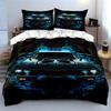 "Retro Blue Flame Muscle Car" Bedding Duvet Cover Set  (1*Duvet Cover 2*Pillowcases, without duvet insert)