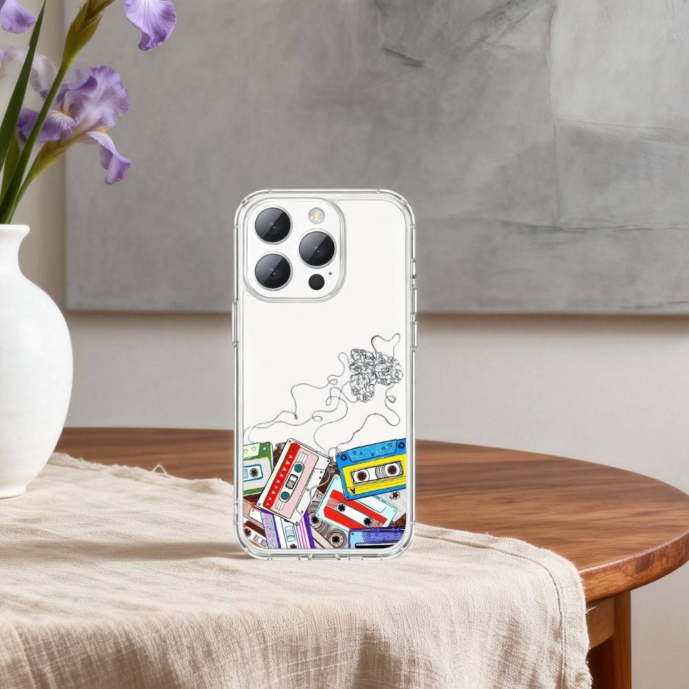Чехол для телефона V-Video C-Cassette T-Tape для iPhone17p,16,15,14,13Pro Max,us,Мягкий прозрачный силиконовый чехол