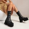 Large Size European and American New Black Tall Thick-soled High-heeled Martin Boots Rear Zipper Stage Women's Boots