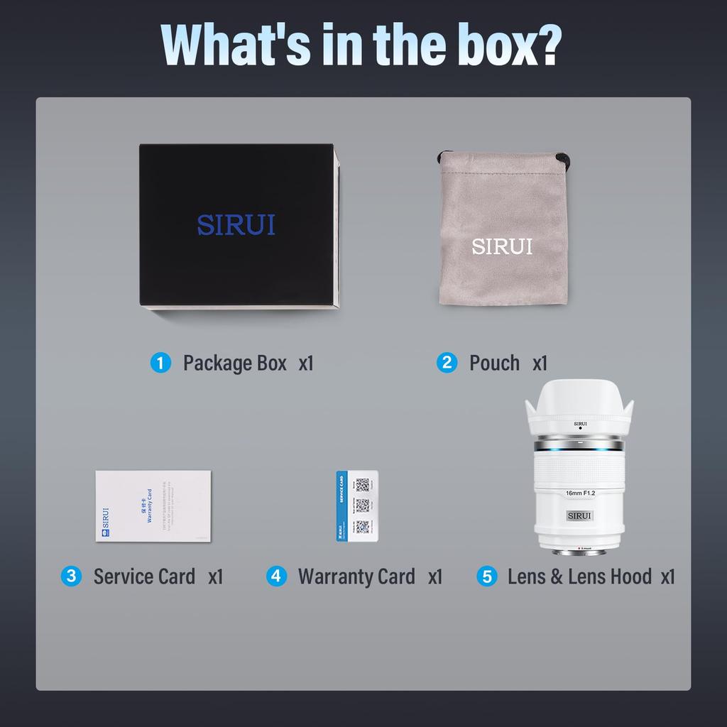 Sirui Снайперский 16мм автофокусный широкоугольный объектив для объектива, F1.2 APS-C X-T4, X-T5, X-H1, X-H2/H2S, X-T3, X-T30, X-S10 (X Mount, Белый)