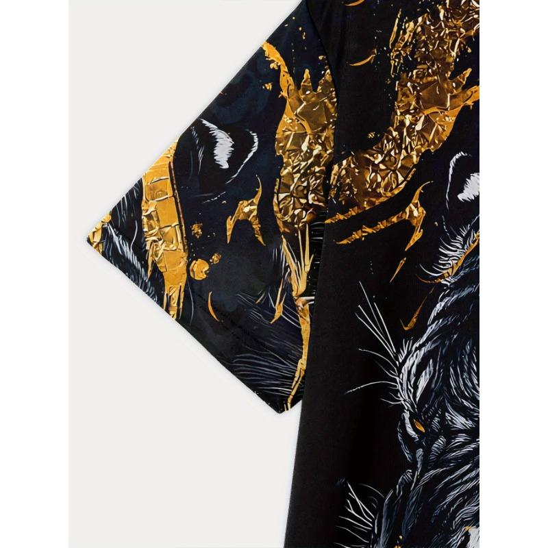 Men's Gold Tiger 3D Printed T-Shirt Casual Short Sleeve Crewneck Top Cool Roaring Wild Animal Graphic Tee Luxury Black Golden Splatter Streetwear