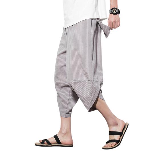 Мужские летние укороченные брюки с эластичной резинкой на талии Брюки-морковки Брюки-шаровары с принтом в вертикальную полоску Уличная одежда
