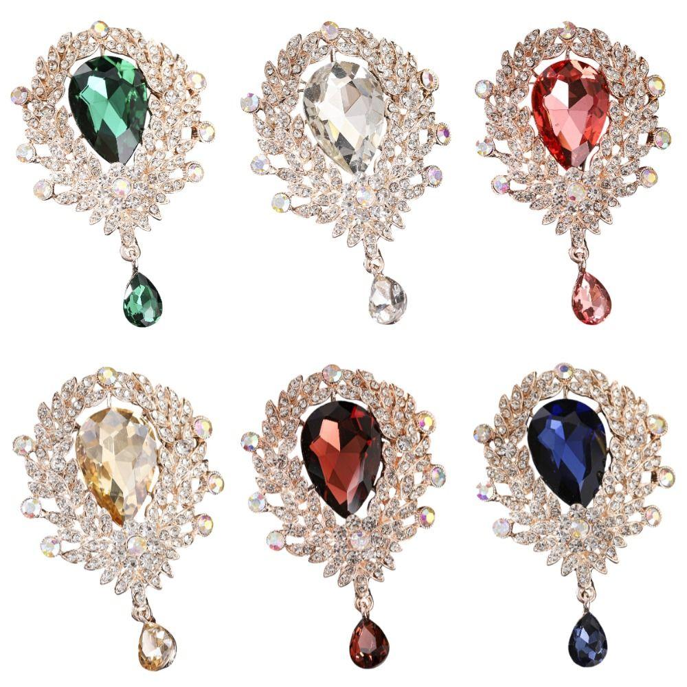 Water Drop Shape Wedding Crystal Brooch Flower Design Crystal Rhinestone Brooch Women's Fashion