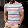Summer Round Neck Color - Block & Striped 3D Print Top Fashionable Casual Short Sleeved Men's T-shirts
