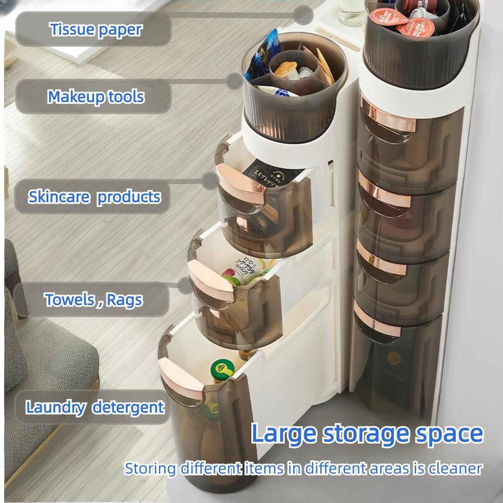 4-Tiers Slim Bathroom Storage Cabinet, Waterproof Narrow Storage Cabinet, Bathroom Storage Floor Cabinet with Drawers for Small Spaces
