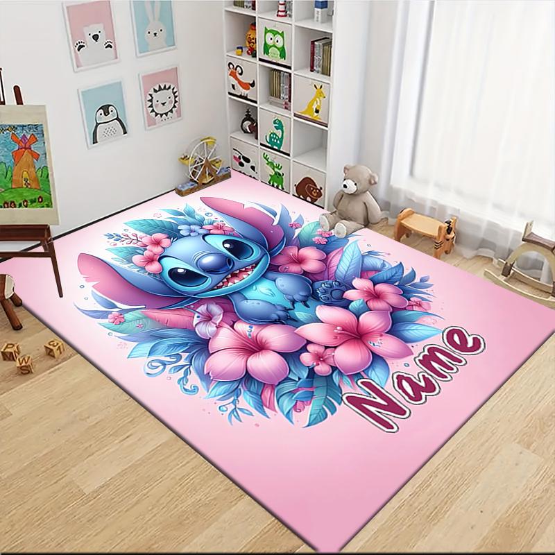 Custom Name Stitch's Sweet Delight Carpet Rug Customizable Soft Washable Anti-Slip Home Living Room Sofa Mats Personalized Rug. 0909366