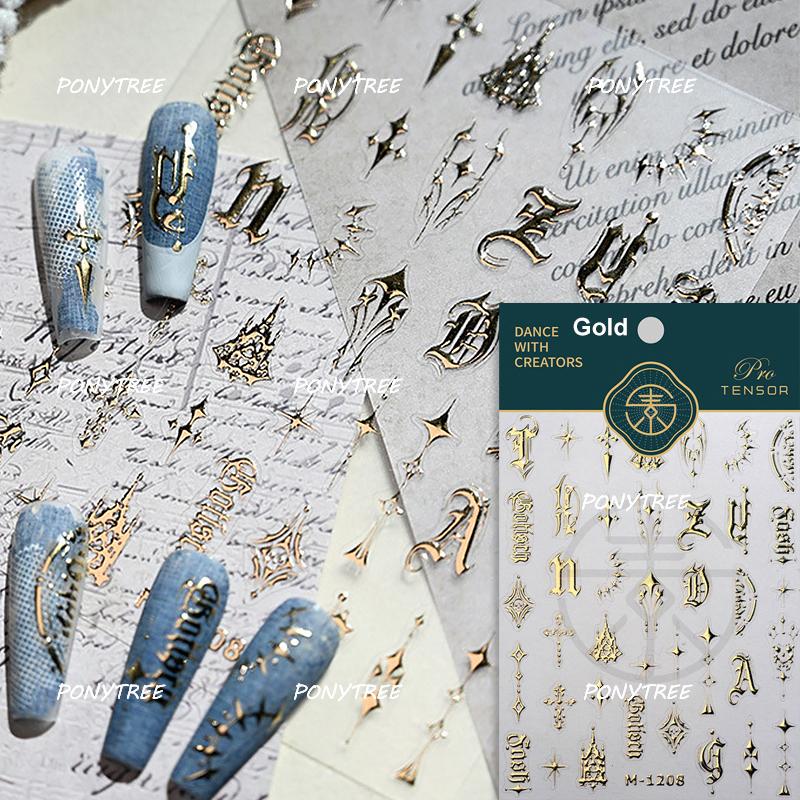English Calligraphy Words Aesthetics Uniqueness Hollowed-out Pentagram Text Roman Alphabet Adhesive Nail Sticker Manicure Decals