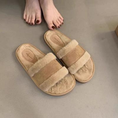 Ретро однословные пушистые тапочки женская уличная обувь 2025 осень и зима новая корейская версия нежный сказочный темперамент плоская подошва бархатные полушлепки