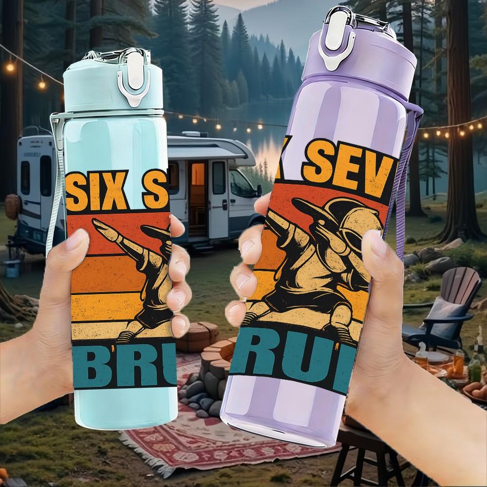 1PC Retro Six Seven Bruh Text Pattern 750ml Color Plastic Sports Water Bottle Leakproof Flip Straw Lid Suitable for Sports Office Home Use