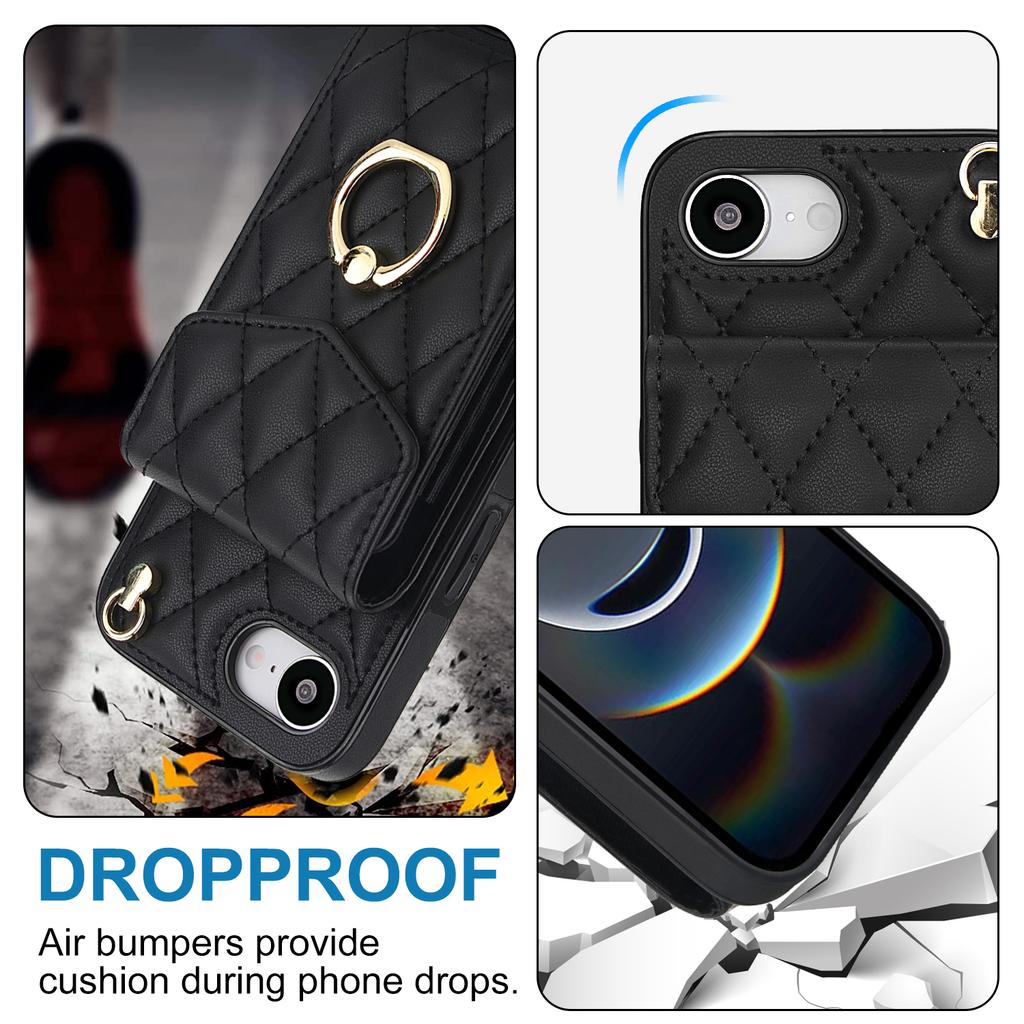 Чехол для iPhone 16e с блокировкой RFID, карманом для карт, кожа + ТПУ, наплечный чехол для телефона с кольцом-подставкой