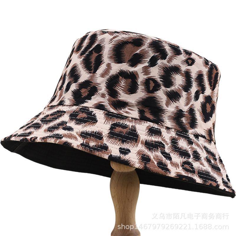 Vintage leopard print bucket hat for women, simple fashion double-sided pot hat, spring/summer outdoor casual sun-protection hat for men