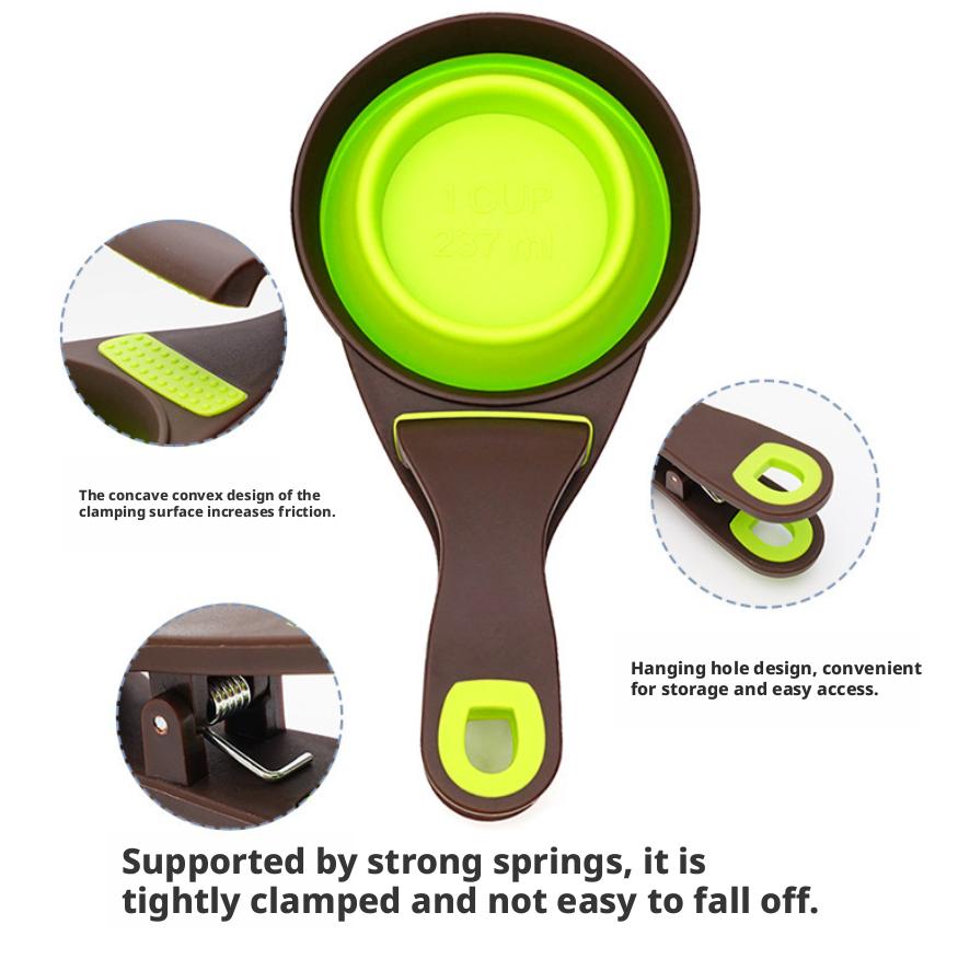 Silicone folding dog food spoon pet spoon with sealing clip food shovel cat food spoon pet supplies