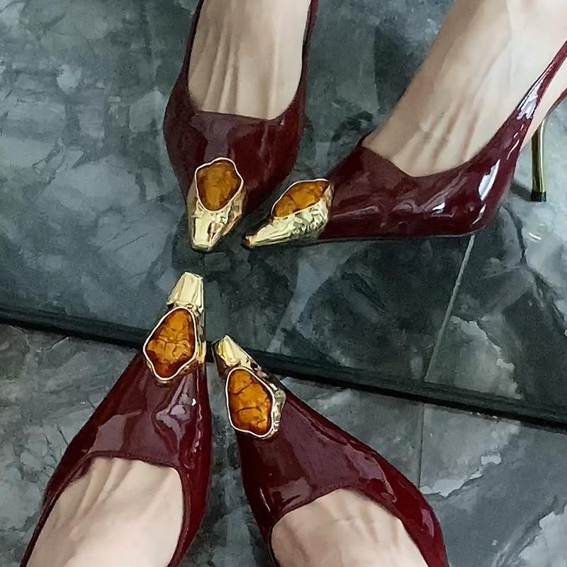 Тополь Шулин тот же бордовый сексуальный драгоценный камень подиум высокие каблуки женские слово со стразами золотой каблук остроконечные босоножки женщины