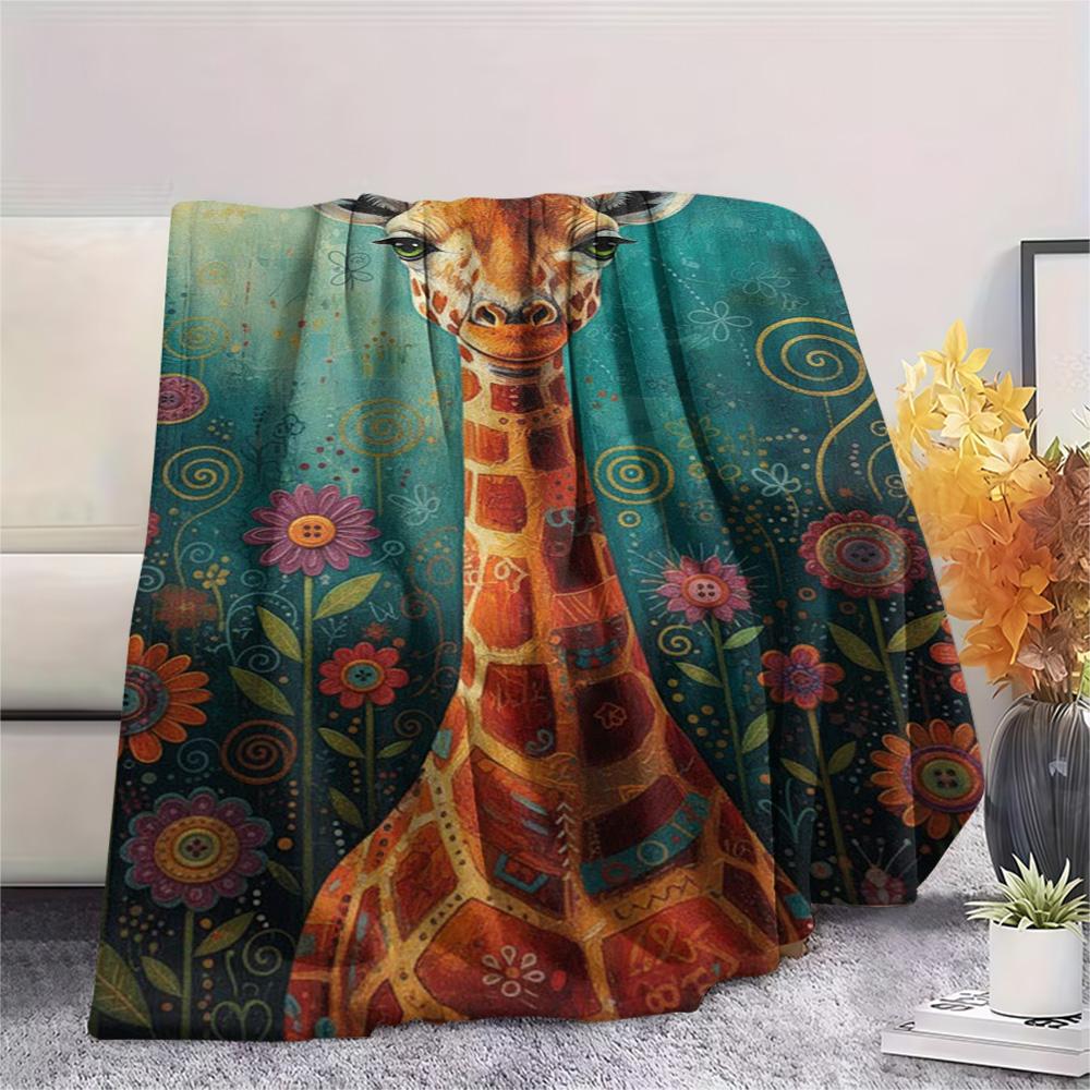 1PC Folk Art Print FlAannel Blanket, High quality Comfortable for All Seasons, Home Decor, Warmth and Comfort