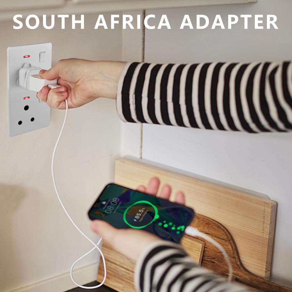 Набор из 2-х вилок-переходников для зарубежных поездок, тип B3L, адаптер для розеток в ЮАР, Кейптаун, Йоханнесбург (белый)