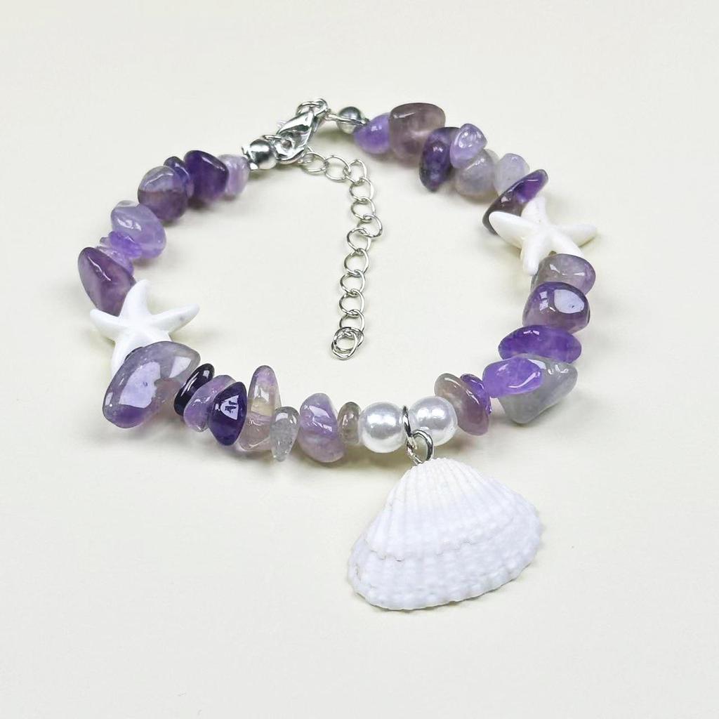 Handmade Seashell & Crushed Stone Bracelet with Lobster Clasp - Perfect Summer Travel Souvenir