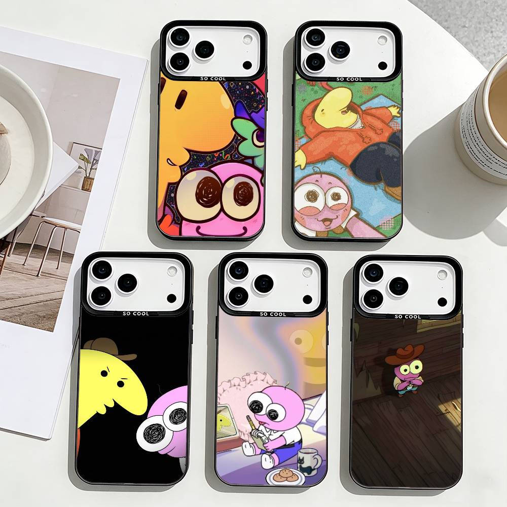 Smiling Friends Phone Case For iPhone17,16,15,14,13,12,11 Plus,Pro Max Black Border Silver Plated Cover