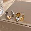 Flashbuy Stainless Steel Rings for Women Gold Copper Color Love Heart Open Ring Statement Fashion Zircon Gift