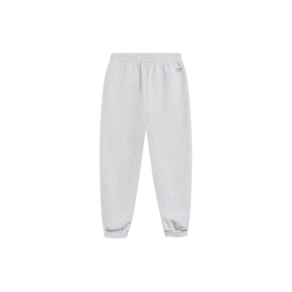 Li Ning Sports Lifestyle Series однотонные флисовые трикотажные спортивные штаны со средней талией и манжетами женские брюки светло-серого цвета AKLT820-4