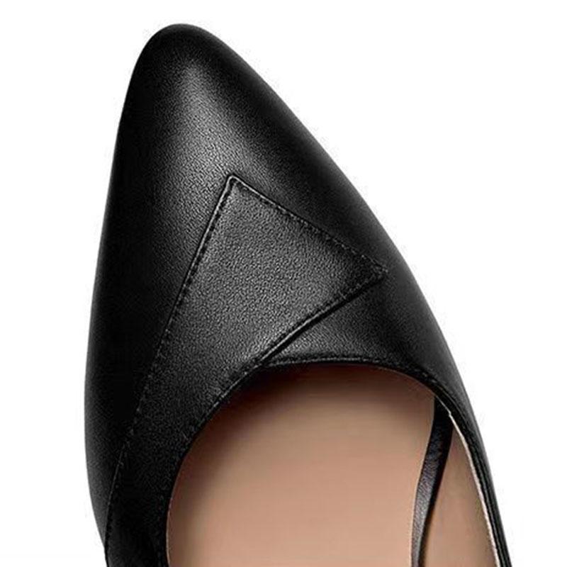 WTEMPO Women's Spring and Autumn Single Shoes Solid Color Pointed Toe Middle Thick Heel Rubber Anti-slip Sole Soft Leather Shoes Comfortable Versatile
