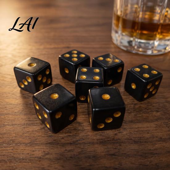 Easy to Grip Dice 5/10/15Pcs 16mm Black with Golden Dots 6-Sided Acrylic Smooth Rolling Gaming Set Classic Tabletop Board Game Accessories