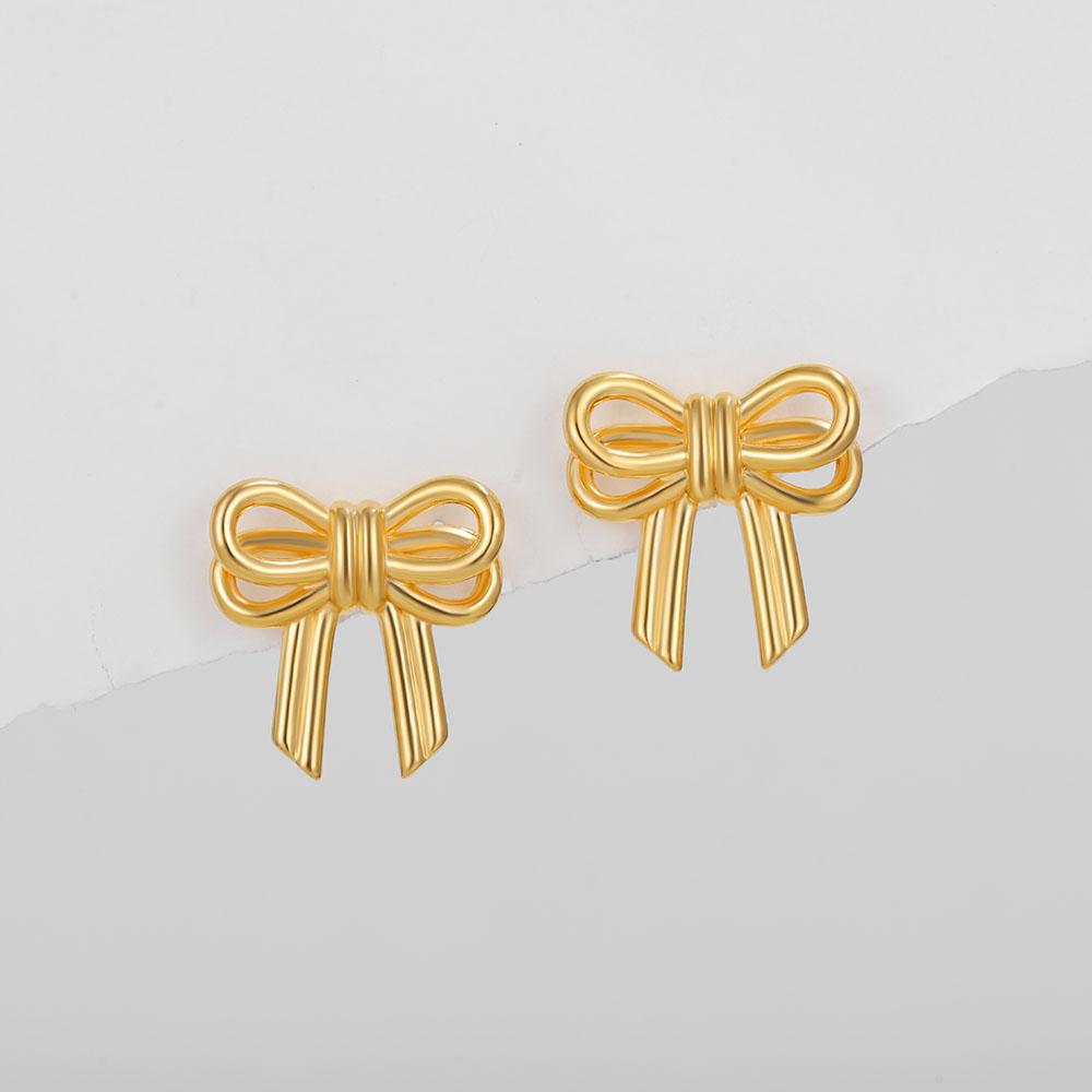 Luxury 18K Gold Plated Bowknot Earrings, Exquisite Liquid Ribbon Ear Studs Party Jewelry Anniversary Birthday Gift for Women New