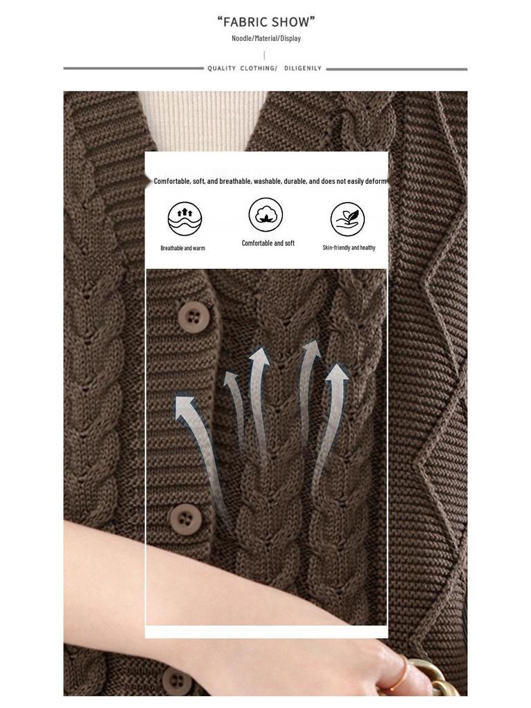 Women's Loose Wool V-Neck Sleeveless Sweater Vest for Autumn & Spring